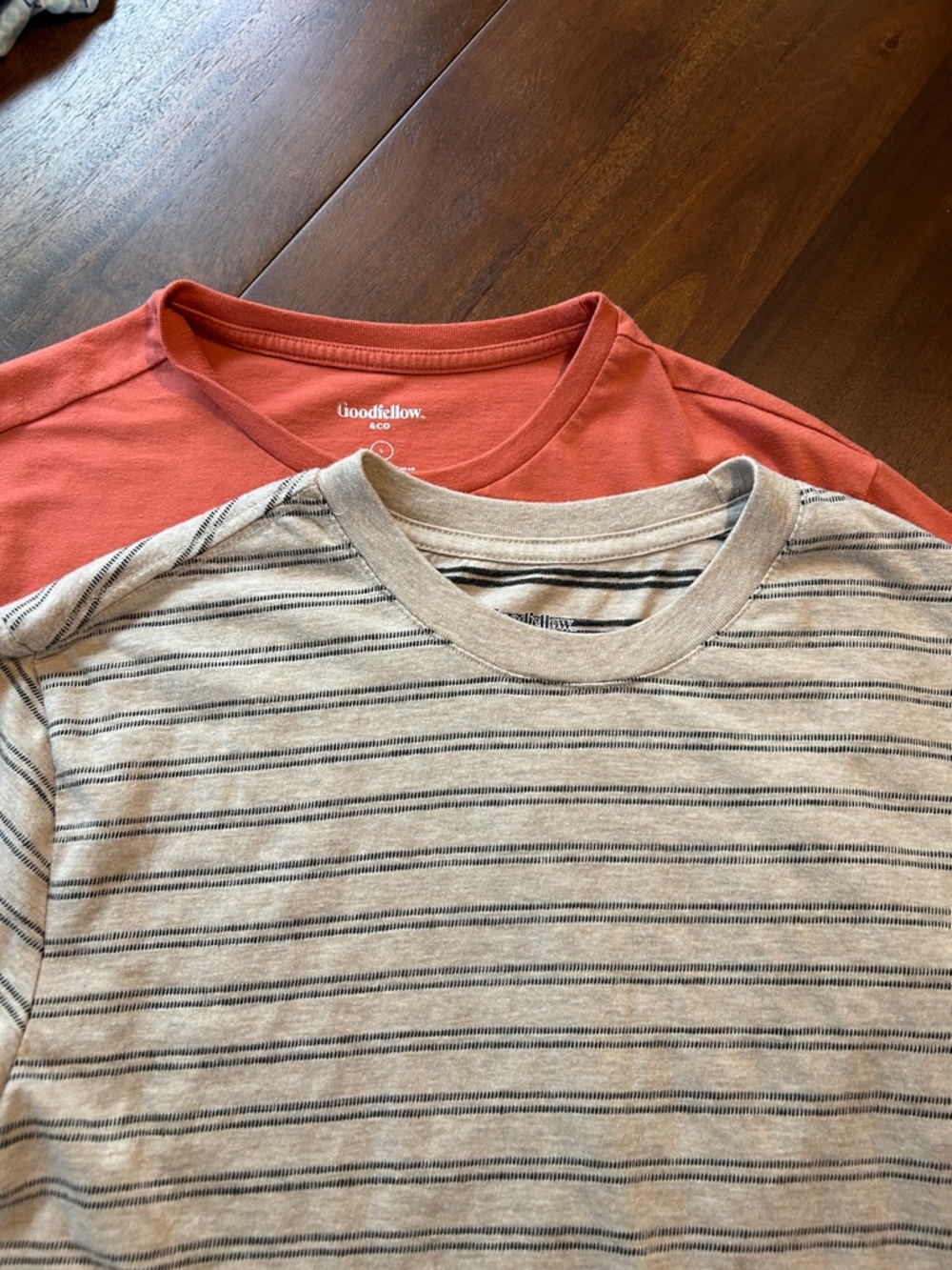 Goodfellow & Co. Coral Tee and Striped Cream Crewneck Set